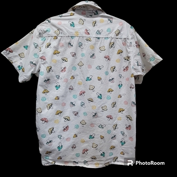 NWOT Eighty Eight 100% Cotton Mushroom Short Sleeve Dress Shirt Hippie Contempor - Picture 3 of 7